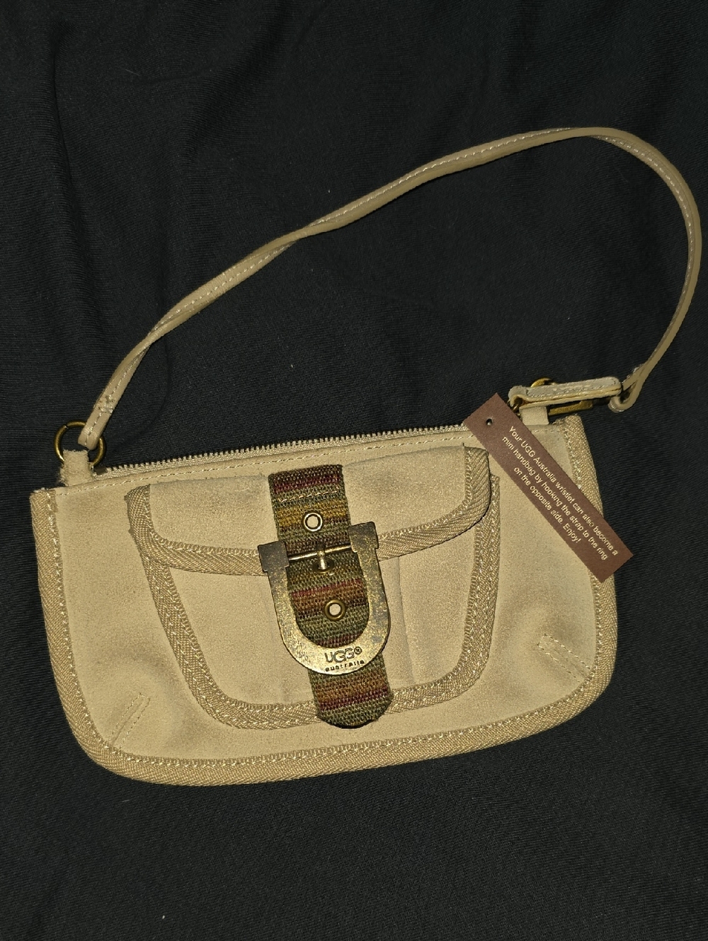 EUC UGG Tan Suede Wristlet with Striped Buckle Accent